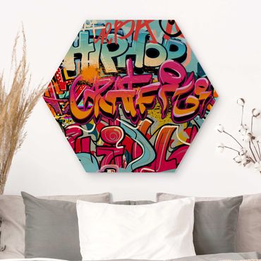 Hexagons houten schilderijen Hip Hop Graffiti