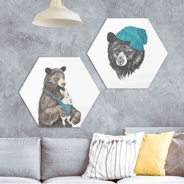 Hexagons Forex schilderijen - 2-delig Bear Couple