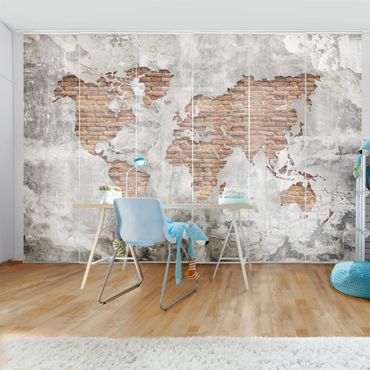 Schuifgordijnen Shabby Concrete Brick World Map
