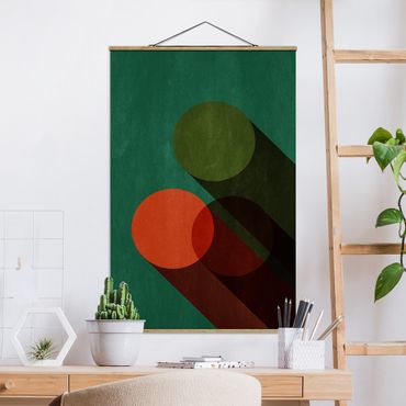 Stoffen schilderij met posterlijst Abstract Shapes - Circles In Green And Red