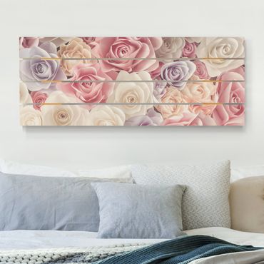 Houten schilderijen op plank Pastel Paper Art Roses