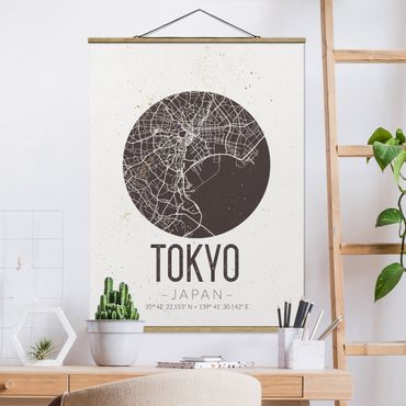 Stoffen schilderij met posterlijst Tokyo City Map - Retro
