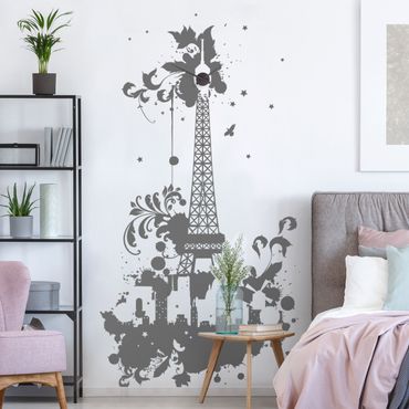 Muurstickers Eiffel Tower with tendrils design