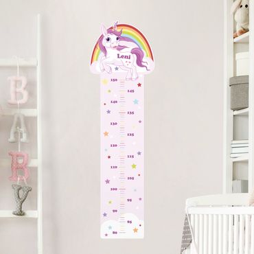 Muursticker groeimeter kinderen - Unicorn Rainbow With Customised Name