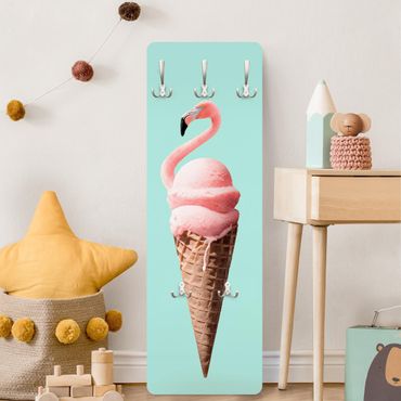 Wandkapstokken houten paneel Ice Cream Cone With Flamingo
