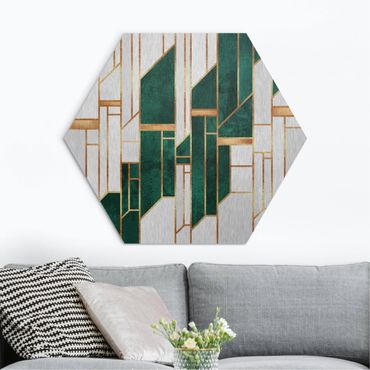 Hexagons Aluminium Dibond schilderijen Emerald And gold Geometry