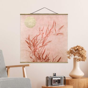 Stoffen schilderij met posterlijst Golden Sun Pink Bamboo