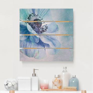 Houten schilderijen op plank Flower In Turquoise