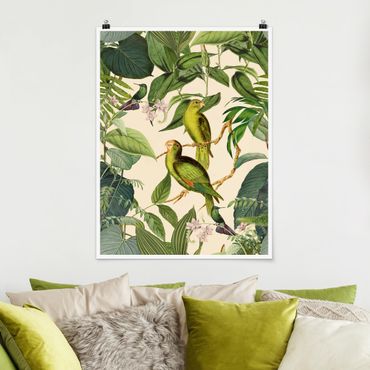 Posters Vintage Collage - Parrots In The Jungle