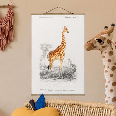 Stoffen schilderij met posterlijst Vintage Board Giraffe