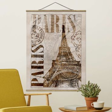Stoffen schilderij met posterlijst Shabby Chic Collage - Paris