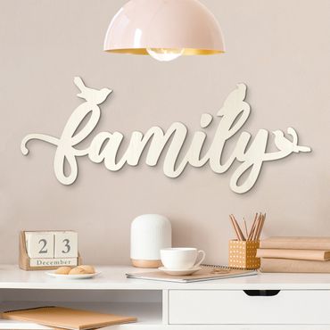 Wanddecoratie hout 3D opschrift - Family with Sparrows