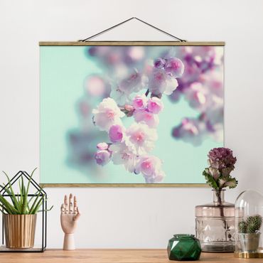 Stoffen schilderij met posterlijst Colourful Cherry Blossoms