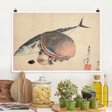 Posters Katsushika Hokusai - Mackerel and Sea Shells