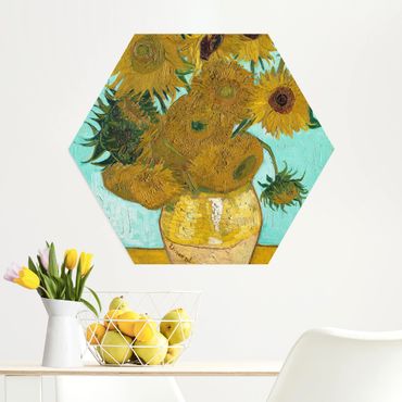 Hexagons Aluminium Dibond schilderijen Vincent van Gogh - Sunflowers