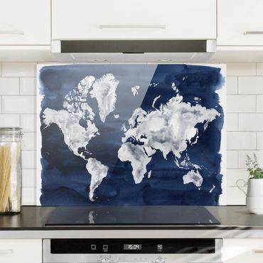 Spatscherm keuken Water World Map Dark