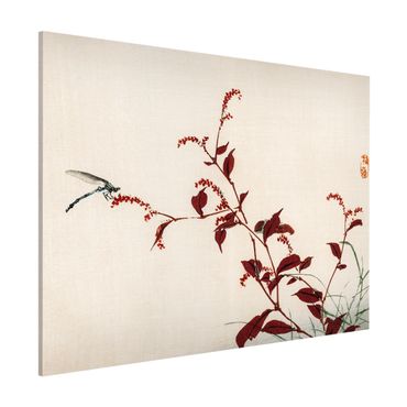 Magneetborden Asian Vintage Drawing Red Branch With Dragonfly