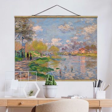 Stoffen schilderij met posterlijst Claude Monet - Spring On The Seine