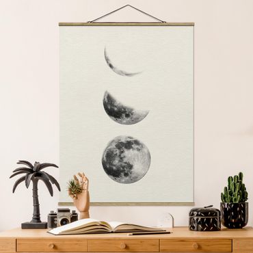 Stoffen schilderij met posterlijst Three Moons