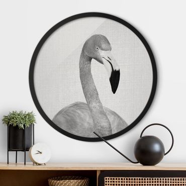 Rond schilderijen Flamingo Fabian Black And White