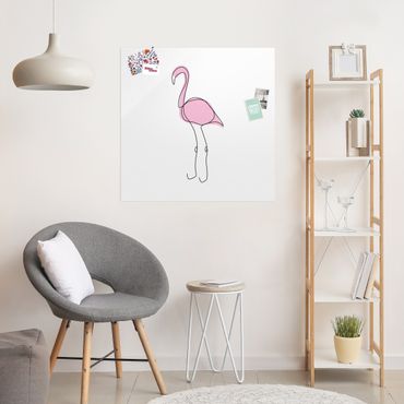 Glasschilderijen Flamingo Line Art