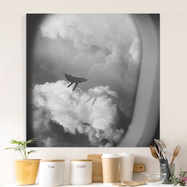 Canvas schilderijen Flying Whale Up In The Clouds