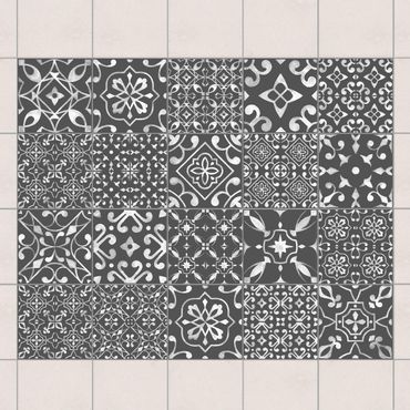 Tegelstickers Mix Pattern Dark Gray White