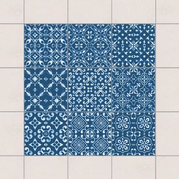Tegelstickers Dark Blue White Pattern Series