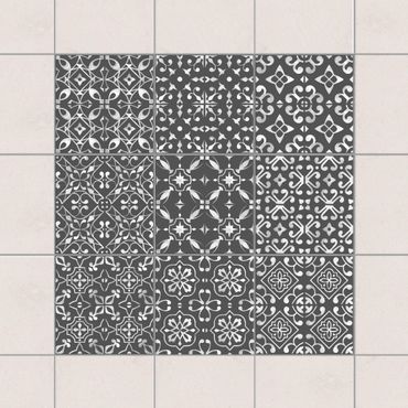 Tegelstickers Dark Gray White Pattern Series