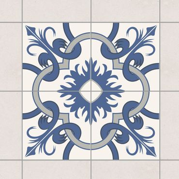 Tegelstickers Spanish tile panel - 4 tiles crème blue