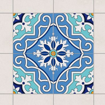 Tegelstickers Spanish tile pattern of 4 tiles turquoise