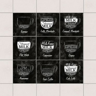 Tegelstickers Coffee Varieties Chalkboard