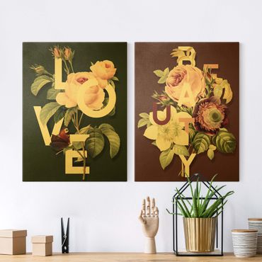 Canvas schilderijen - 2-delig  Floral Typography - Love & Beauty