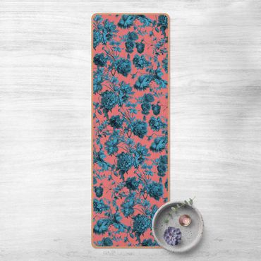 Yogamat kurk Floral Copper Engraving Blue Coral
