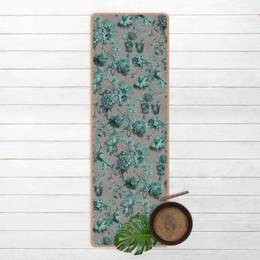 Yogamat kurk Floral Copper Engraving Turquoise Grey