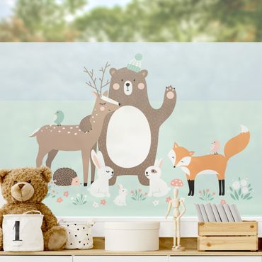 Raamfolie - Forest Friends with forest animals blue