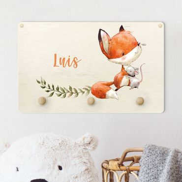 Wandkapstokken voor kinderen Fox And Mouse Are Friends With Customised Name