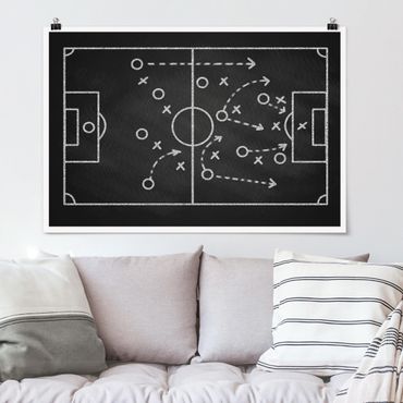 Poster - Fußballstrategie auf Tafel - Querformat 3:2