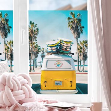 Raamfolie - Yellow VW Bus With Surfboards