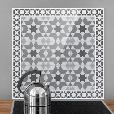 Spatscherm keuken Geometrical Tiles Kaleidoscope grey With Border
