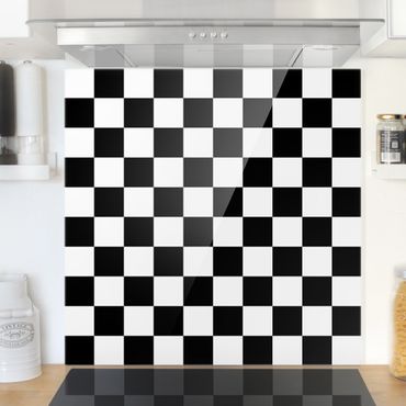 Spatscherm keuken Geometrical Pattern Chessboard Black And White
