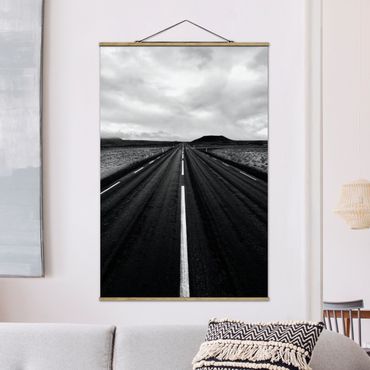 Stoffen schilderij met posterlijst Straight Road In Iceland
