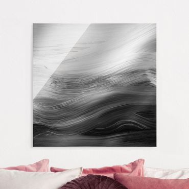 Glasschilderijen Curved Waves Black And White