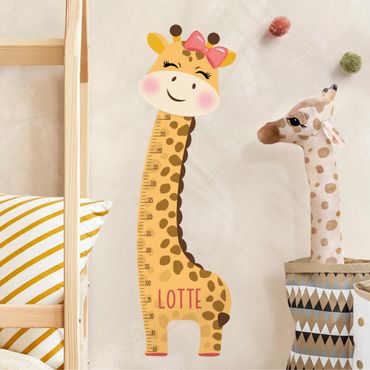 Muursticker groeimeter kinderen - Giraffe girl with custom name
