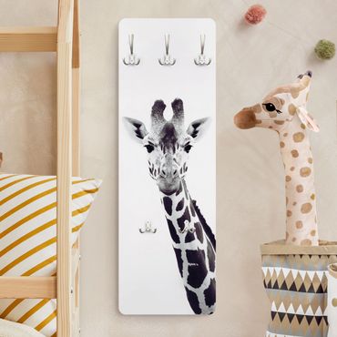Wandkapstokken houten paneel Giraffe Portrait In Black And White