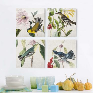 Glasschilderijen - 4-delig Birds On Linen Set II
