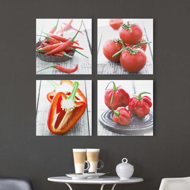 Glasschilderijen - 4-delig Red Vegetables