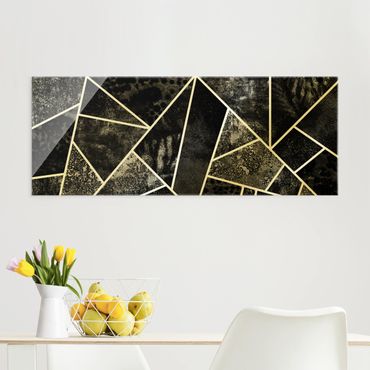 Glasschilderijen Golden Geometry - Grey Triangles