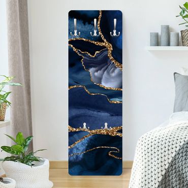 Wandkapstokken houten paneel Golden Glitter Waves Blue Backdrop