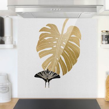 Spatscherm keuken Golden Monstera With Butterfly
